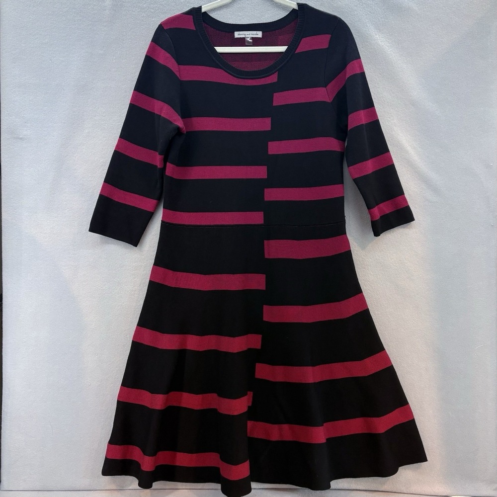 Danny & Nicole Black Red Striped Large Fit & Flare Sweater Dress Holiday Classic